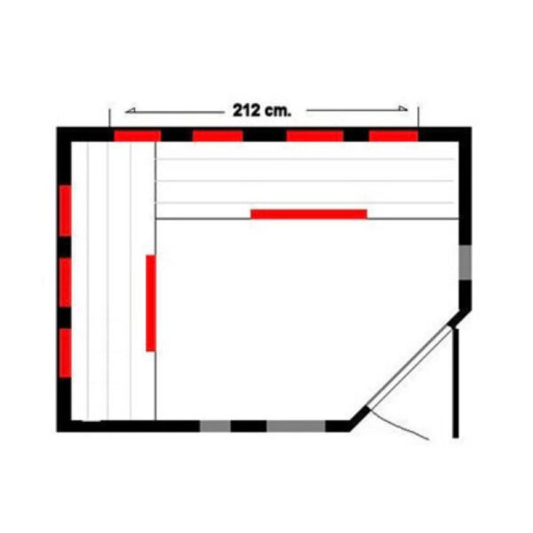 Grundrisszeichnung der Infrarotkabine Dreseden 212cm Breite