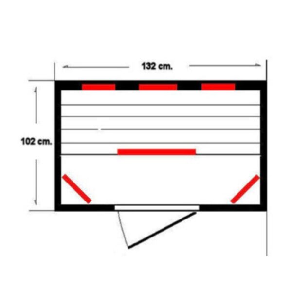 Grundrisszeichnung der Infrarotkabine Köln 132cm Breite x 102cm Tiefe